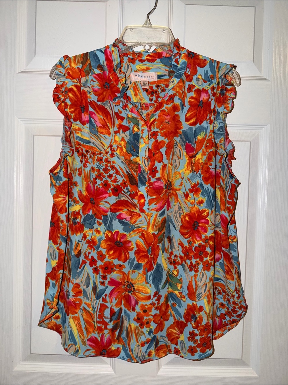Philosophy Bright Orange Floral Sleeveless Camisole on Light Blue